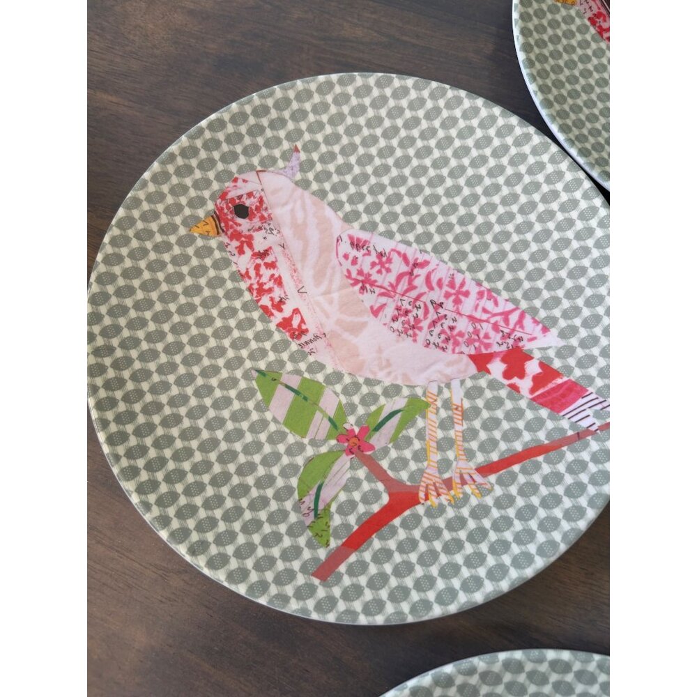 Set of 8 West Elm Melamine Bird Dessert Lunch Salad Plates 9" - Picture 2 of 8